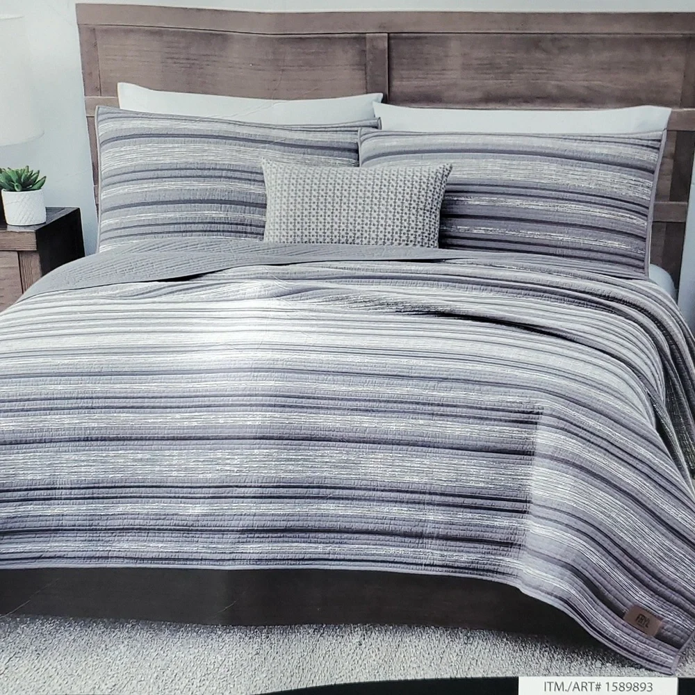 FRYE Decorative Embroidery Pillow From the 4 Piece Queen Quilt Set gray & white